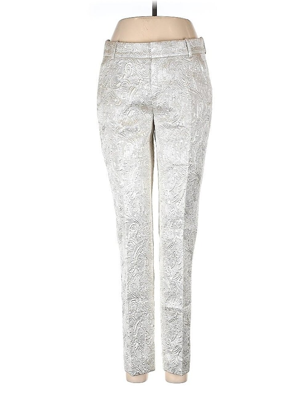 Elegant J Crew Cream and Gold Jacquard Brocade Pants - Size 0